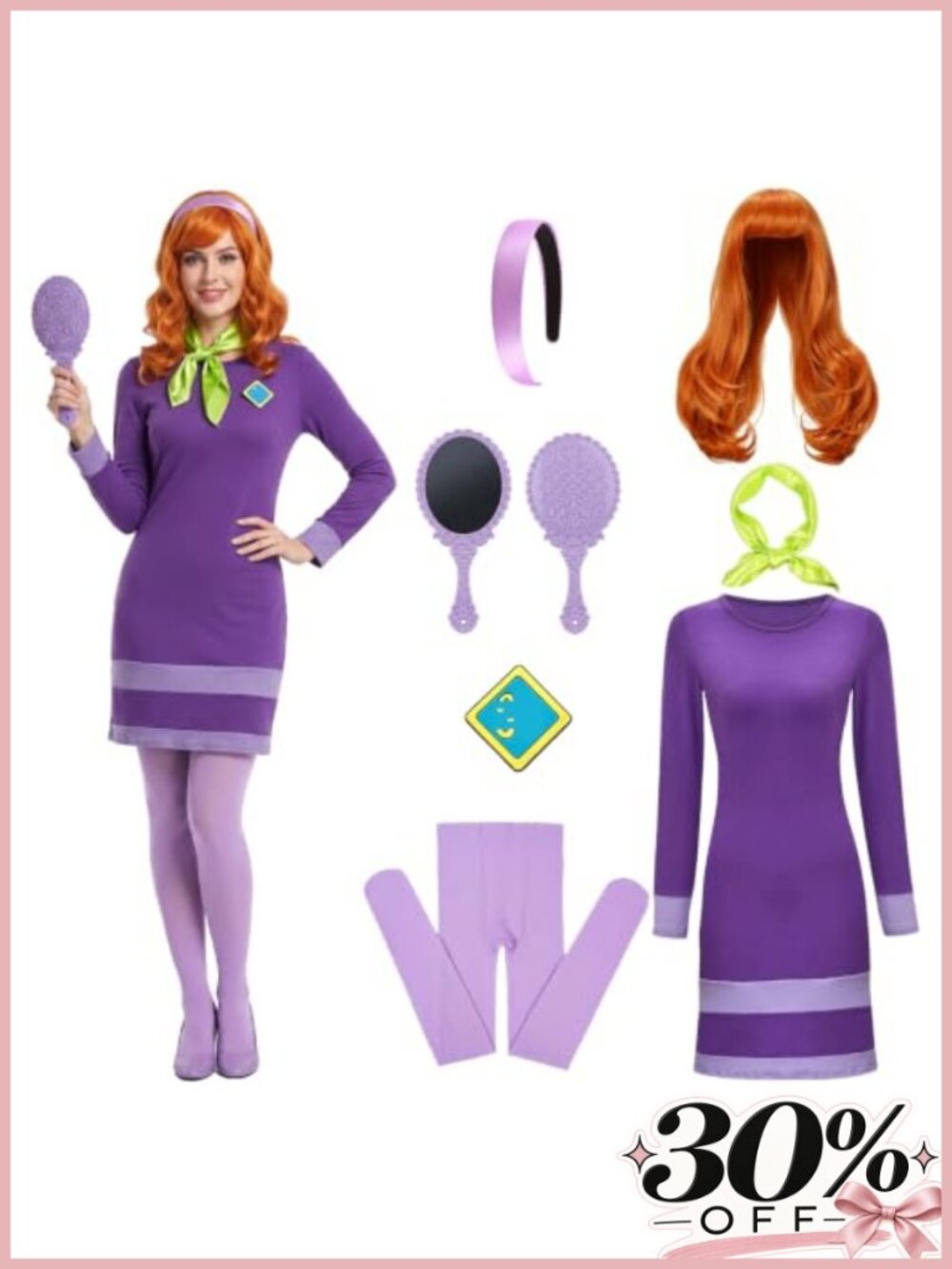 Adult Daphne Costume Women Purple Dress Halloween Outfit